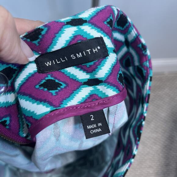 Willi Smith Skirt size 2 Purple Green Diamonds Straight Pencil Stretch Knee - Picture 7 of 7